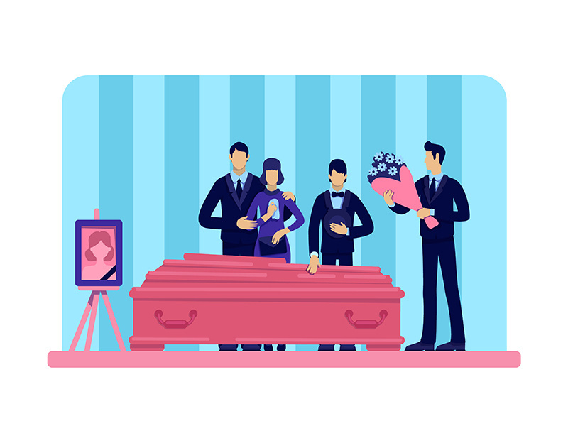 Funeral ceremony flat color vector illustration