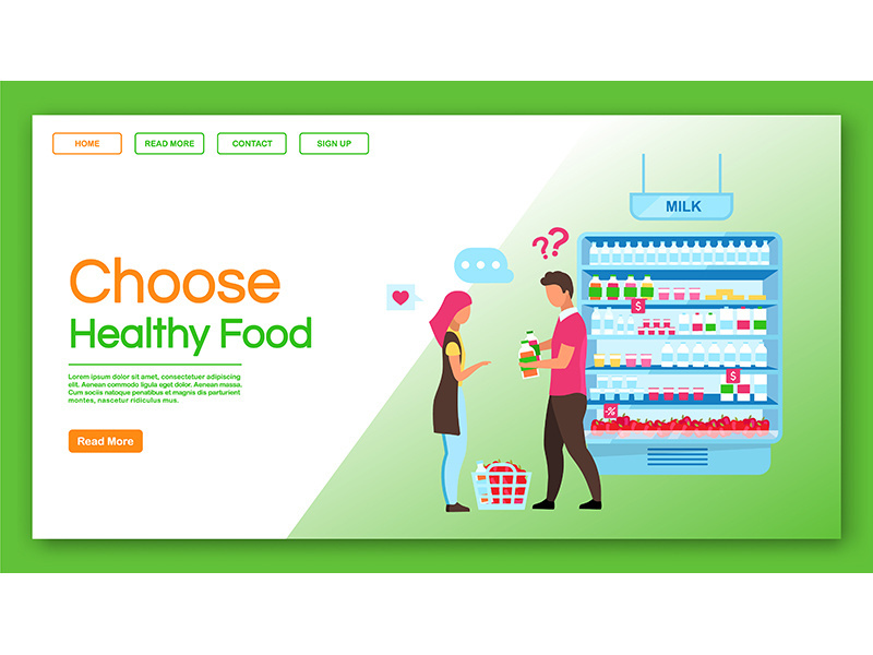 Choose healthy food landing page vector template