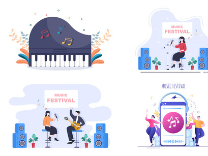20 Music Festival Live Singing Performance Vector Illustration