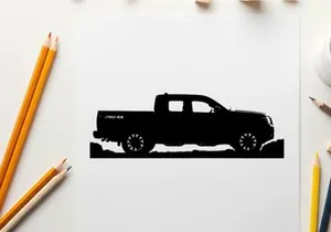Silhouette of a pickup truck against a white background