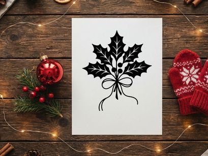 Black silhouette of holly leaves and berries for Christmas decoration
