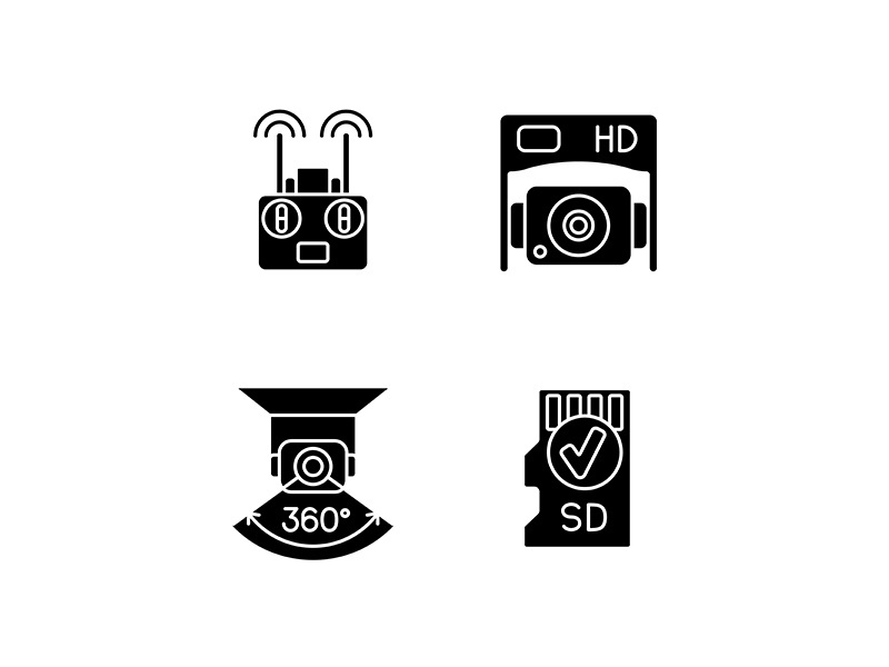 Effective drone use black glyph manual label icons set on white space