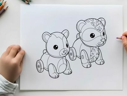 Cute teddy bears playing vector illustration flat design
