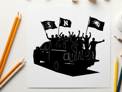 Silhouette of people celebrating on a car with flags