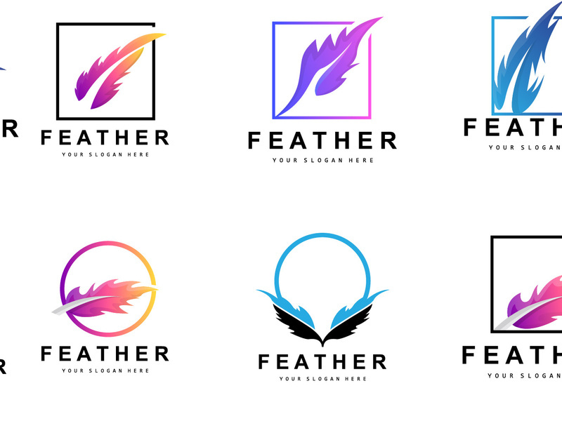 Feather Logo, Animal Wing Design, Vector Icon Template Simple