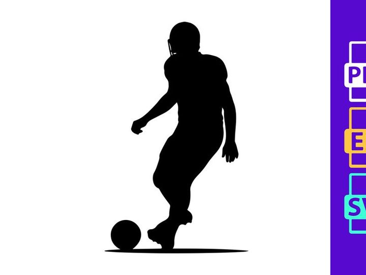 Silhouette of a soccer player kicking a ball in motion