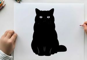 Silhouette of a black cat sitting on a white background silhouette