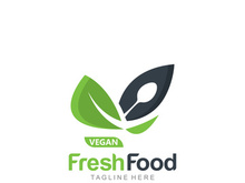 Fresh food logo healthy product badge or label food and drink market, vegan, nature organic premium quality design