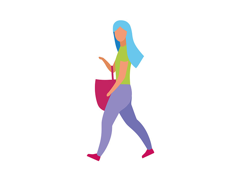 Woman with red grocery bag semi flat color vector character