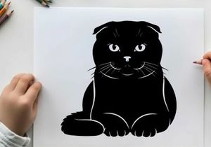 Black cat silhouette portrait with whiskers and piercing eyes