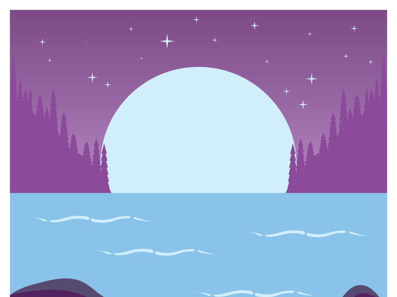 Beautiful landscape of mountains pine trees and moon design vector