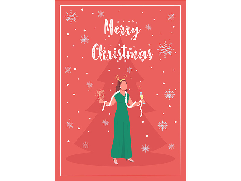 Winter holiday party greeting card flat vector template