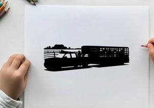 Silhouette of a pickup truck with livestock trailer