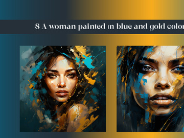 A woman painted ın blue and gold color preview picture