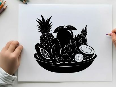 Silhouette of fresh fruit in a bowl illustration