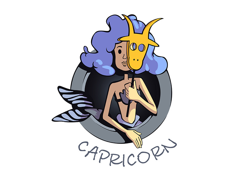 Capricorn zodiac sign woman flat cartoon vector illustration