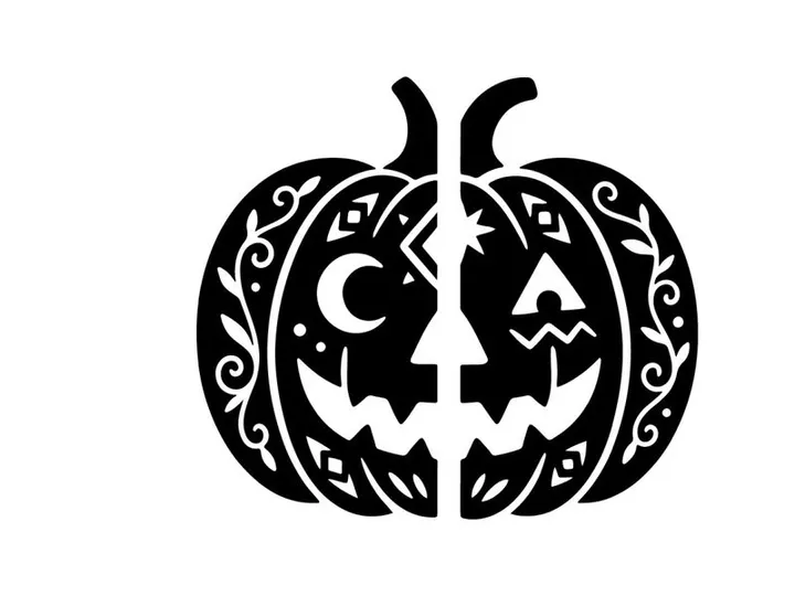 Stylized Halloween Pumpkin with Jack-o'-Lantern Face for Fall Decor