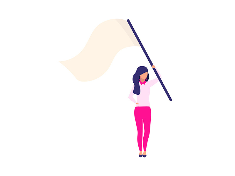 Young woman with flag semi flat color vector character