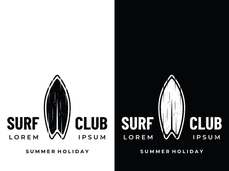 Vintage surfboard logo,surfing on summer beach.For business,badge,holiday, ,label,emblem.
