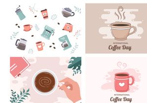 24 Set Coffee Cup Background Vector