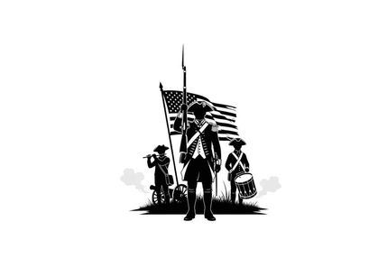 Revolutionary war soldiers with american flag silhouette