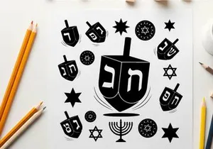Hanukkah dreidel and menorah silhouette graphic