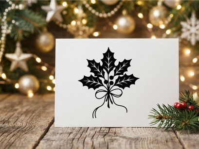 Black silhouette of holly leaves and berries for Christmas decoration