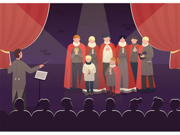 Old fashioned singing perfomance flat color vector illustration preview picture