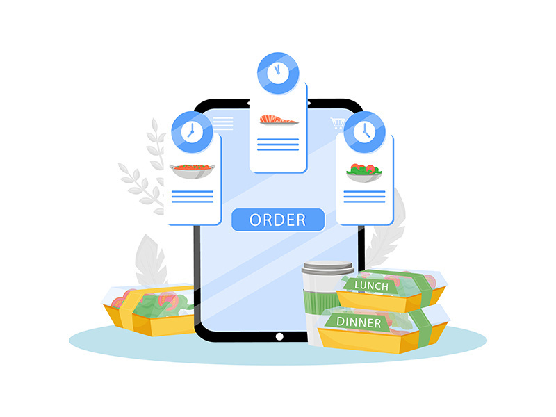 Prepared food scheduled delivery service flat concept vector illustration