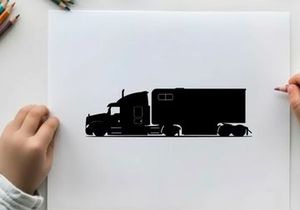 Black silhouette of a large semi truck and trailer combination