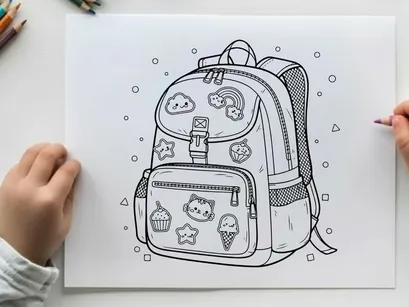 Cute school backpack with food and animal icons vector illustration