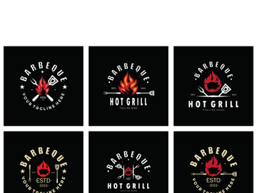 Smoke and BBQ Barbecue Vintage hot grill, with crossed flames and spatula. Logo for restaurant, badge, cafe and bar.vector preview picture