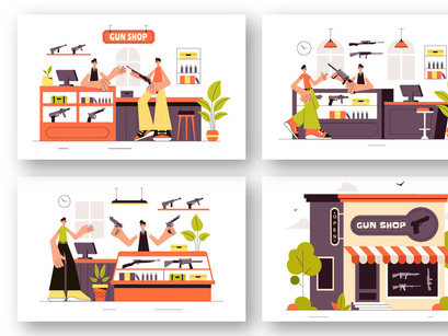 9 Gun Accessories Shop Illustration