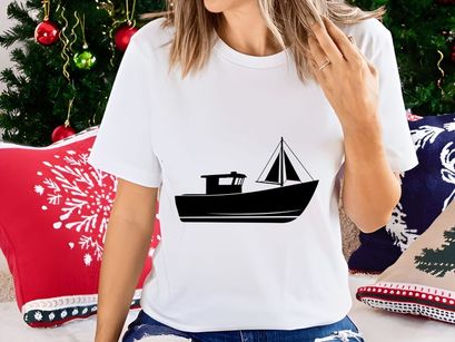 Fishing boat and sailboat silhouette