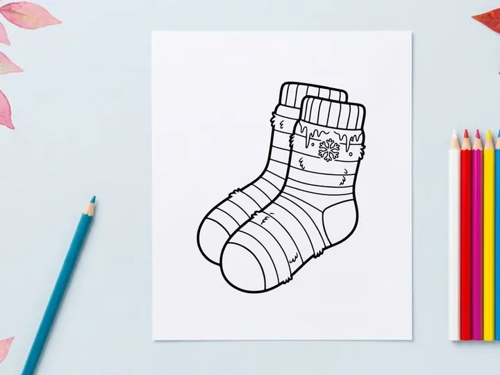 Hand-drawn striped Christmas sock with festive knit pattern and toe detail isolated on white