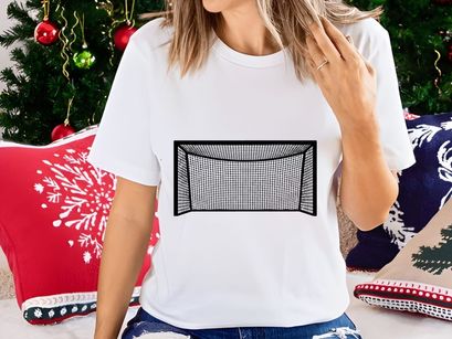 Soccer goal net illustration with black outline on white background