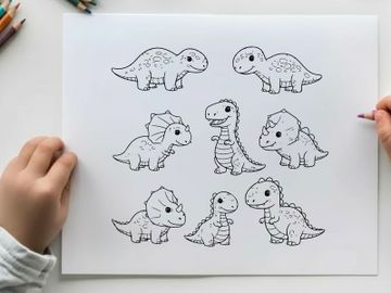 Cute baby dinosaurs set playful cartoon vector illustration preview picture