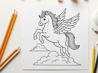 Flying white unicorn with wings vector illustration flat design