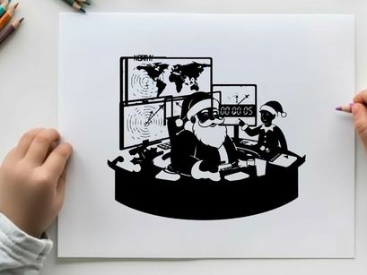 Santa claus in a high tech lair silhouette