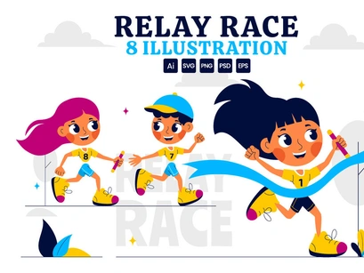 8 Relay Race Sports Illustration