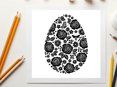 Easter egg silhouette with floral pattern and roses
