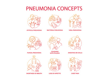 Pneumonia red gradient concept icons set preview picture