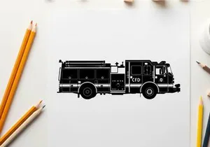 Fire truck silhouette side view with cfd logo
