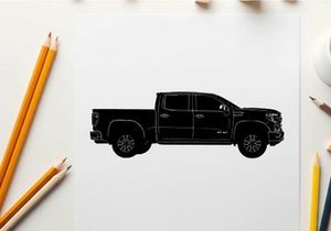 Silhouette of a pickup truck against a white background