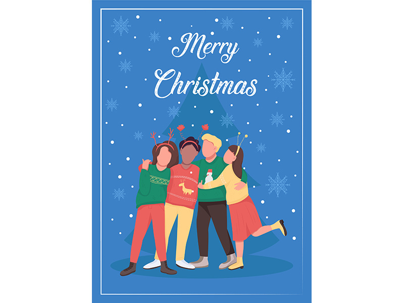 Xmas party with friends greeting card flat vector template