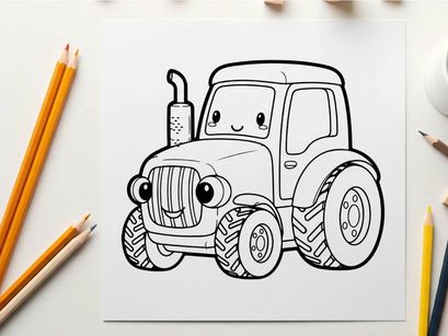 Cute blue tractor smiling vector illustration flat design