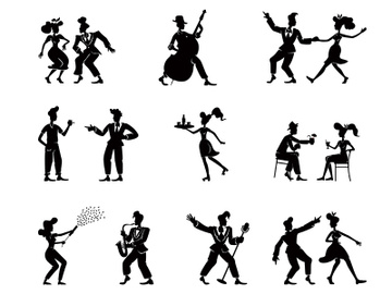 Retro women and men black silhouette illustrations kit preview picture