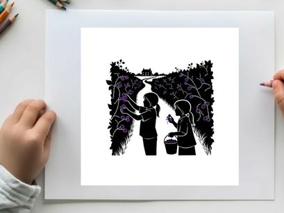 Silhouette of two people by a river with a silhouette background