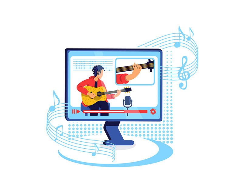 Internet guitar tutorial flat concept vector illustration