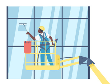 Cleaner washing windows flat color vector faceless character preview picture